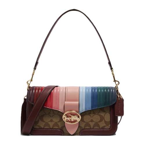 COACH/蔻驰女士浅棕拼彩虹色PVC配皮磁扣开合单肩包斜挎包手提包酒神包腋下包女包 C1530IMS3T