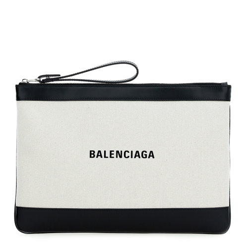 Balenciaga/巴黎世家女士黑白拼色帆布配皮经典字母徽标印花拉链开合钱夹钱包卡包手拿包手包腕包女包 638744-2HH2N-9260