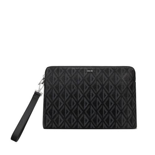 DIOR/迪奥 22春夏新款 男士黑色CD Diamond图案帆布拉链开合可拆卸皮革带手提包手拿包2ESCA251DCO_H43E
