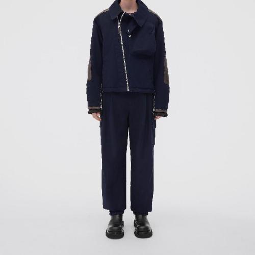  BV葆蝶家 22年秋冬 男士 夹克 veste en toile de coton doublee avec details en cuir 714366