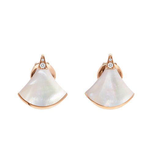 BVLGARI/宝格丽 DIVAS'DREAM经典款18K金玫瑰金镶白贝母碎钻 小扇子耳钉 352600