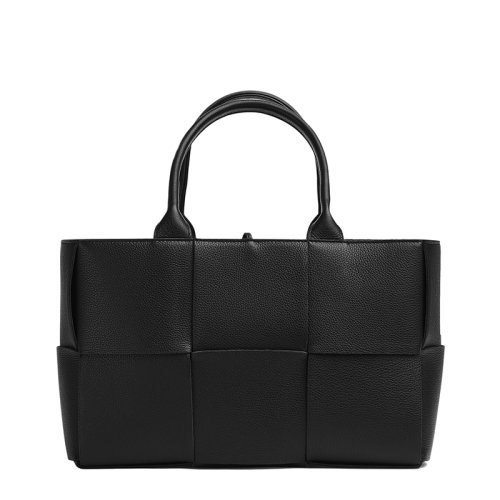 Bottega Veneta/葆蝶家 21新款ARCO系列 男女通用黑色小牛皮Intreccio编织手提包652867VCP118425