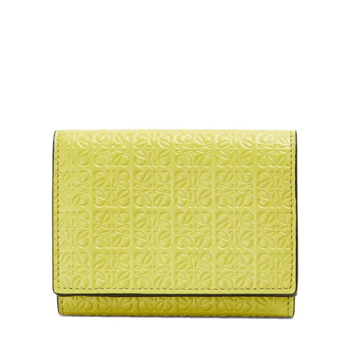 LOEWE/罗意威 Repeat新款 女士柠檬黄色徽标压花小牛皮三折短款钱包0010642288