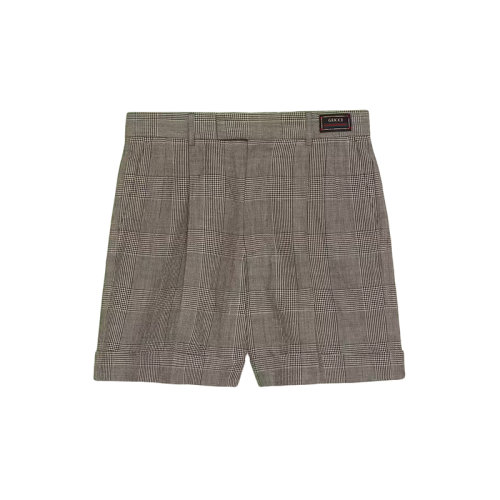  GUCCI/古驰 22年秋冬新款 爱的进行曲系列 男士灰色/黑色羊毛亚麻混纺威尔士亲王格纹短裤690519ZAILY1136