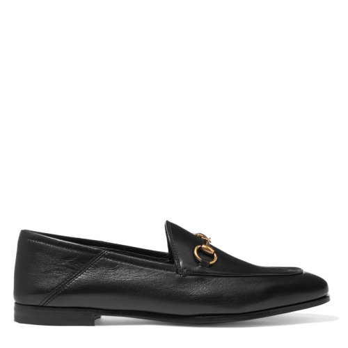 GUCCI/古驰 女士黑色皮革马衔扣踩脚乐福鞋 414998 DLC00 1000