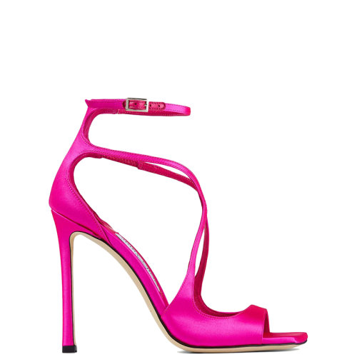 Jimmy Choo/周仰杰 22年秋冬新款 AZIA 110系列 女士紫红色缎面带子凉鞋AZIA110SAT