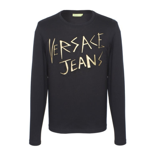 VERSACE JEANS/范思哲牛仔 男士黑色棉质经典字母徽标印花装饰圆领长袖上衣T恤 B3GSA75B-36590-Y6A