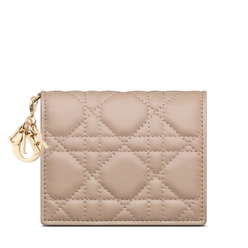 DIOR/迪奥 22新款LADY系列 女士迷你榛果色藤格纹小羊皮配可拆卸徽标字母吊饰钱包S0178ONMJ_M45U