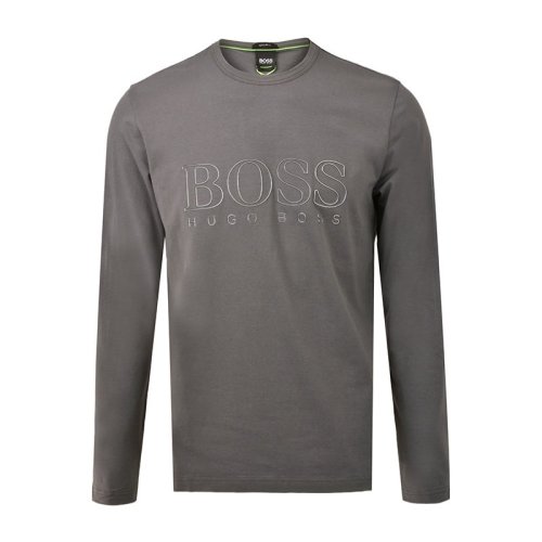 Hugo Boss 雨果博斯 男装 服饰 灰色圆领BOSS标刺绣 男士长袖T恤
