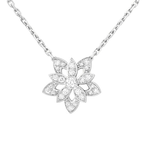 Van Cleef & Arpels/梵克雅宝 20 迷你18K金白金镂空莲花密镶钻石项链 VCARP0ZW00