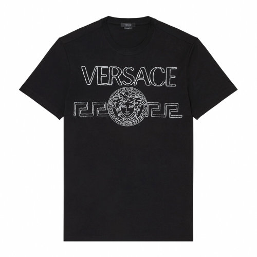 VERSACE/范思哲 男士纯色棉质经典字母徽标美杜莎头像装饰圆领短袖上衣T恤 1001280-1A00915 多色可选
