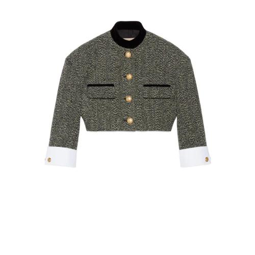  GUCCI古驰 22年秋冬 女士 双G纽扣格纹花呢夹克 674333 ZAHXT 1043 预定商品2-6周发货