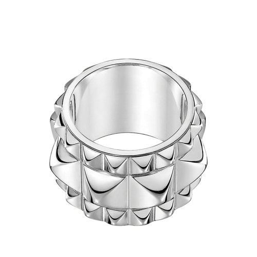 HERMES/爱马仕 经典Espionne系列 大号925纯银三行铆钉戒指指环H106547B