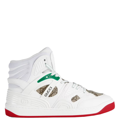 GUCCI/古驰      女士米色和乌木色GG Supreme帆布白色高帮运动鞋6761112SHG09076