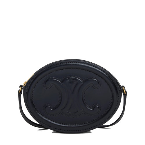 CELINE/赛琳 CUIR TRIOMPH系列 女士黑色光滑牛皮革椭圆形单肩斜挎钱包10I703DPQ.38NO