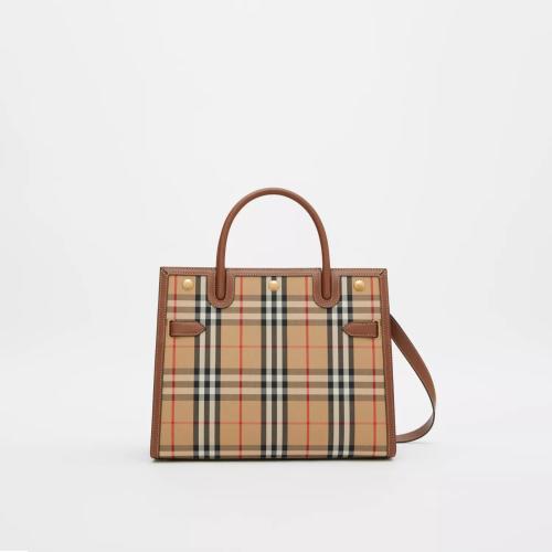  BURBERRY 22年秋冬 女士 Title - 迷你 Vintage 格纹双提柄泰尔勒手袋 80252671 预定商品1-3周发货