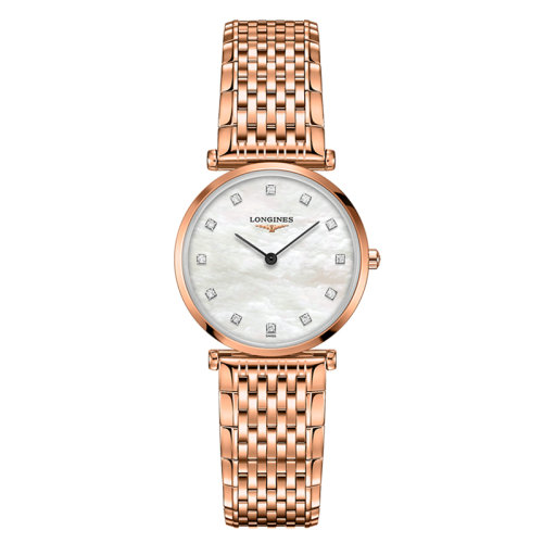 LONGINES/浪琴  嘉岚系列 石英表镶钻白珍珠贝母表盘粉色PVD表壳粉链男女同款表29毫米L4.512.1.97.8