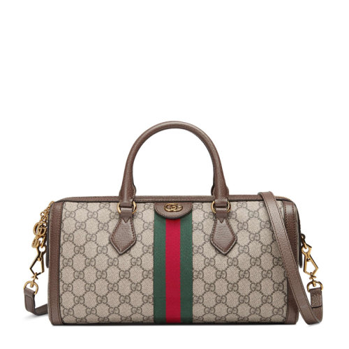 GUCCI 古驰  Ophidia系列 女士米色配乌木色帆布金属GG中号红绿条纹单肩斜挎包
