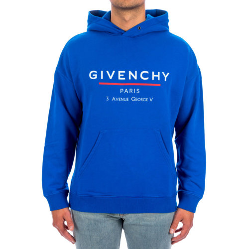 Givenchy/纪梵希 男士蓝色棉质经典字母徽标印花装饰长袖上衣卫衣连帽衫套头衫运动衫 BMJ05430AF-426