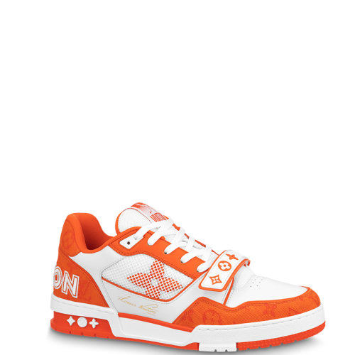 Louis Vuitton/路易威登 22年春夏新款 LV TRAINER系列 男士橙色丹宁布老花图案运动鞋1A9ZBI