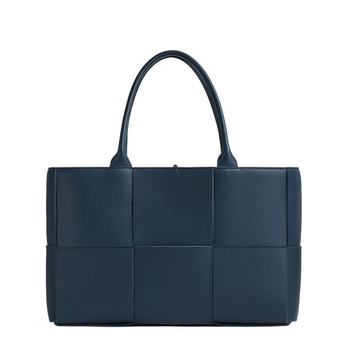 Bottega Veneta/葆蝶家 22新款Arco Tote系列 女士中号深蓝色Intreccio编织粒面牛皮革手提托特包609175VCP113121