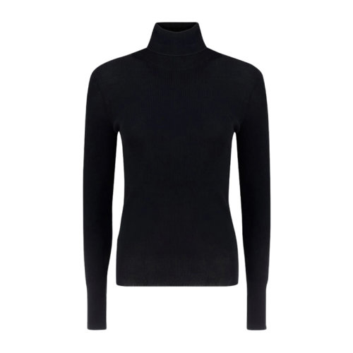 MaxMara/麦丝玛拉 女士黑色羊毛针织罗纹紧身廓形高领长袖上衣毛衣针织衫套头衫 93660219-600-006