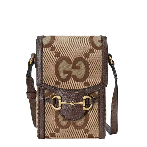 GUCCI/古驰 22春夏新款Horsebit1955系列 女士迷你驼色乌木色超级老花帆布棕色滚边马衔金扣单肩包625615UKMBG2572