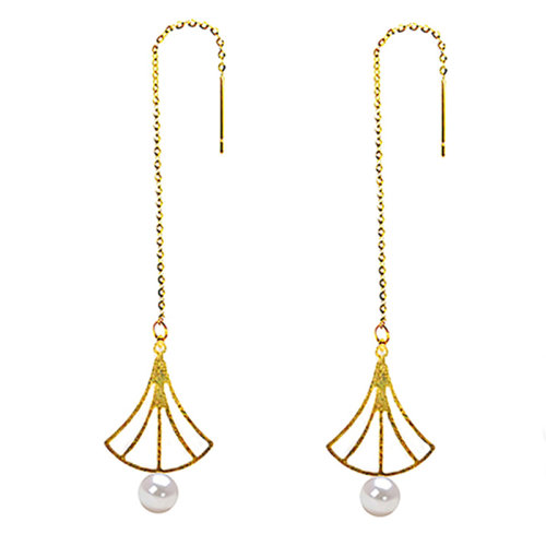 zhuella/珠艾乐 中国风扇子系列日本海水珍珠耳环耳钉耳饰