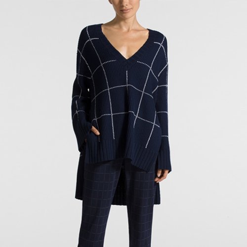 St.John/盛蔷女士窗玻璃格纹绵羊毛女士针织衫/毛衣K50X051