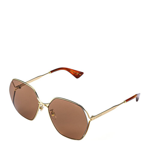 GUCCI/古驰 时尚 网红 博主 推荐 时尚 个性 多边形 合金 全框 女士 太阳镜 灰色 棕色 镜片 墨镜 眼镜 GG0818SA 63mm GUCCI 古驰