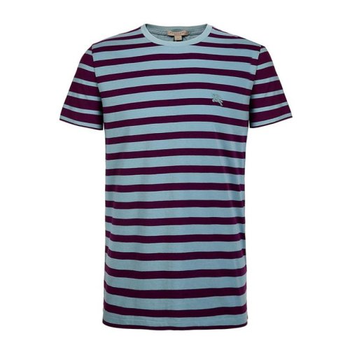 BURBERRY/博柏利20春夏 男装 服饰 休闲百搭 紫色条纹 战马标志横条圆领半袖 男士短袖T恤 396300