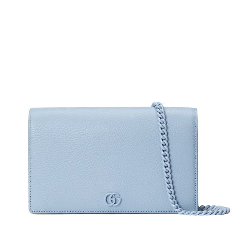 GUCCI/古驰 22春夏新款GG Marmont系列 女士迷你款淡蓝色皮革同色系树脂双G点缀单肩斜挎链条包49798517WFF4928