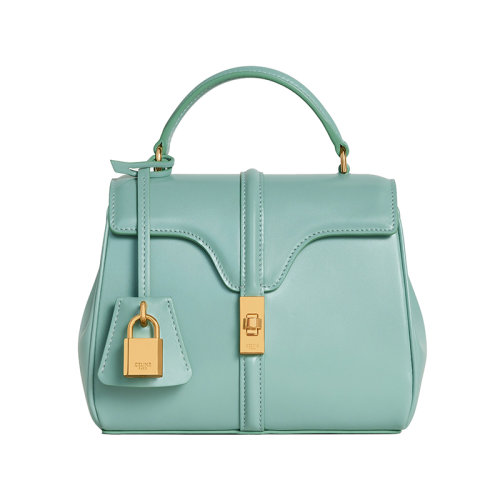CELINE/赛琳 22新款 bag 16系列 女士薄荷绿缎面小牛皮金色金属扣翻盖开合单肩斜挎包197983BEY.29IM