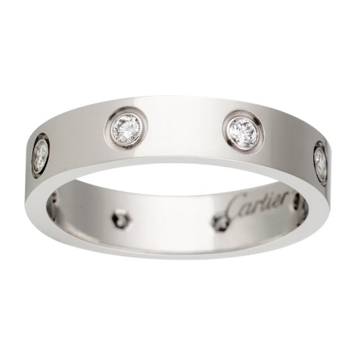 CARTIER/卡地亚 经典款 LOVE 18K金白金钻石结婚戒指镶嵌8颗钻石B4050600