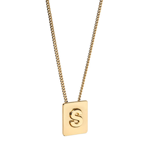 CELINE/赛琳 经典款ALPHABET系列 男女同款金色饰面黄铜字母S坠饰项链46N0S6BRA.35OR