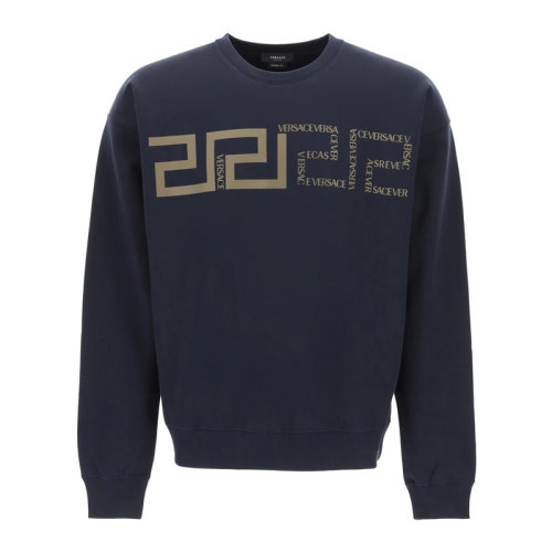 VERSACE/范思哲  男士海军蓝色棉质希腊回纹装饰圆领长袖上衣卫衣套头衫运动衫 1001305-1A00942-1U610