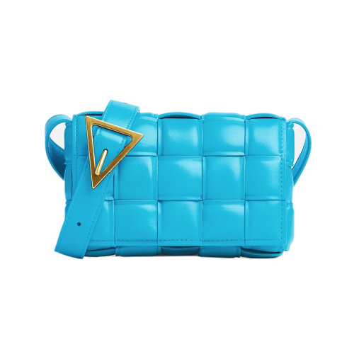 Bottega Veneta/葆蝶家 22新款 女士小号蓝色绗缝羔羊皮饰有Intreccio图案金属搭扣翻盖开合单肩斜挎包717506VCQR14619