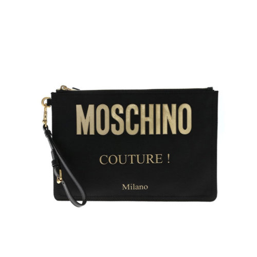 MOSCHINO/莫斯奇诺  女包 女士字母印花黑色尼龙拉链手拿包 84078205B1555