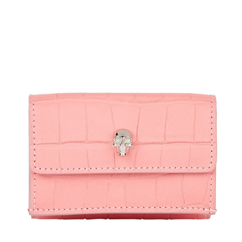 Alexander McQueen/亚历山大麦昆  女包女士粉色皮革鳄鱼纹骷髅头标志时尚百搭钱夹钱包  $5419111BK0I5618