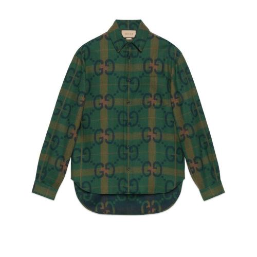  GUCCI古驰 22年秋冬 男士 超级双G格纹羊毛衬衫 711543 ZAKZJ 3653