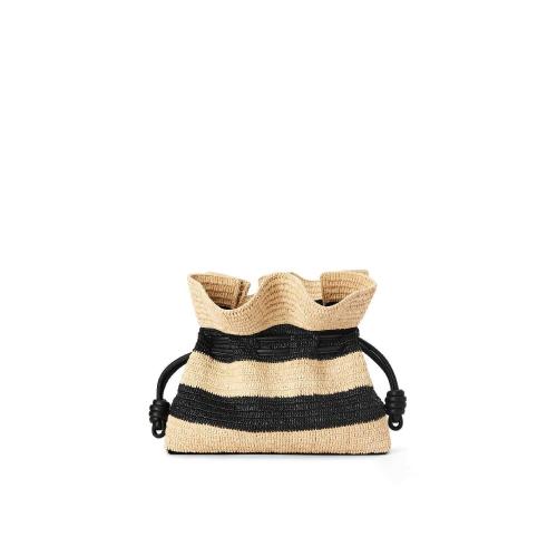  LOEWE罗意威 22年秋冬 女士 手拿包 Flamenco Clutch in striped raffia and calfskin A411FC1