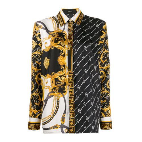 VERSACE/范思哲 女士多色拼色真丝印花装饰翻领长袖衬衣衬衫 A82662-A233248-A7001