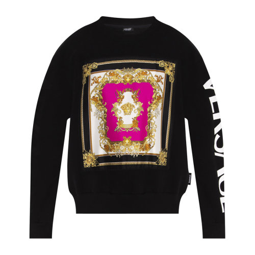 VERSACE/范思哲 女士黑色棉质混纺涤纶经典美杜莎头像贴饰圆领长袖上衣卫衣套头衫 1001569-1A01174-2B070