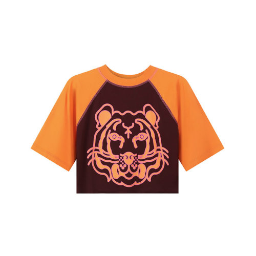 KENZO/高田贤三【22春夏新款】女士棉质宽松版K-Tiger露脐短款圆领短袖T恤 2TS678 4SA