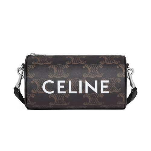 CELINE/赛琳 22新款CYLINDRE系列 女士黑色小牛皮凯旋徽标印花拉链开合配可拆卸肩带单肩手拿圆筒包110052EKK.38SI