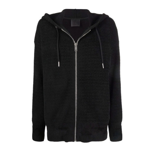 Givenchy/纪梵希 女士黑色棉质混纺经典字母徽标提花装饰抽绳兜帽设计拉链开合上衣外套夹克运动衫连帽衫 BW00DF4ZAG-001