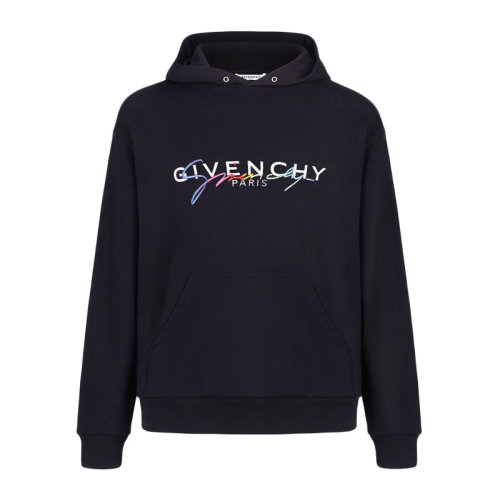 Givenchy/纪梵希 男装 服饰 黑色棉质彩虹刺绣经典LOGO徽标印花连帽男士卫衣