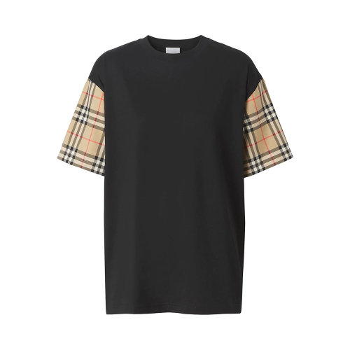 BURBERRY/博柏利 女士黑色棉质格纹装饰T恤 8043057