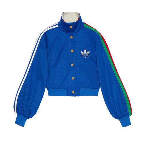 GUCCI/古驰 22年秋冬新款 adidas联名系列 女士钴蓝色棉质混纺短款夹克693406XJEGU4153