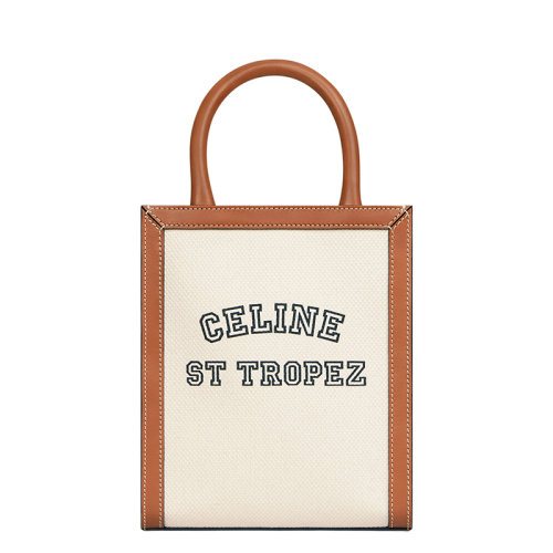 CELINE/赛琳 21早春新款 迷你自然色CELINE ST TROPEZ印花织物棕褐色小牛皮单肩斜挎垂直手提袋193302DHW.02NT